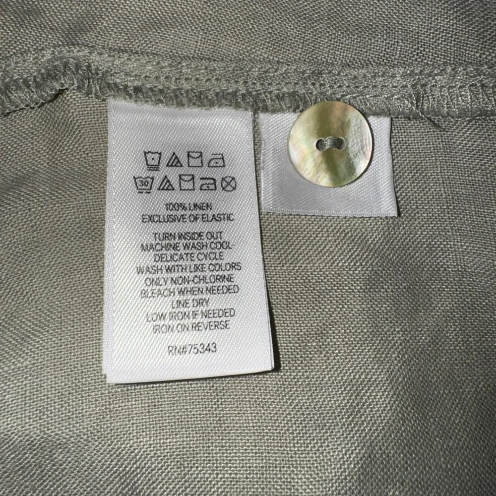 Cynthia Rowley 100% Linen Tank Top Olive Green Ruffle Strap Button Back Medium - Picture 9 of 10